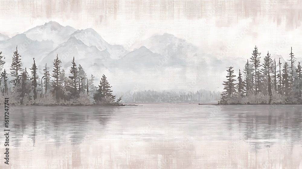 Fototapeta premium Misty landscape with lake and forest