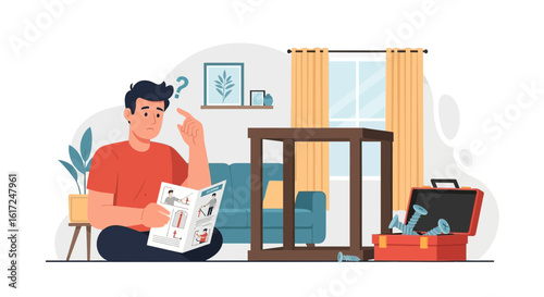 Man Struggles Assembling Furniture At Home Due To Complicated Instructions