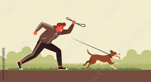 Man Trying To Catch His Dog While On Outdoor Running Adventure Together