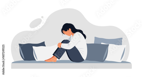 Isolated Young Woman Embracing Knees Depicting Solitude And Emotional Turmoil