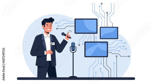 Modern Technology Presentation With Digital Display And Public Speaking Events