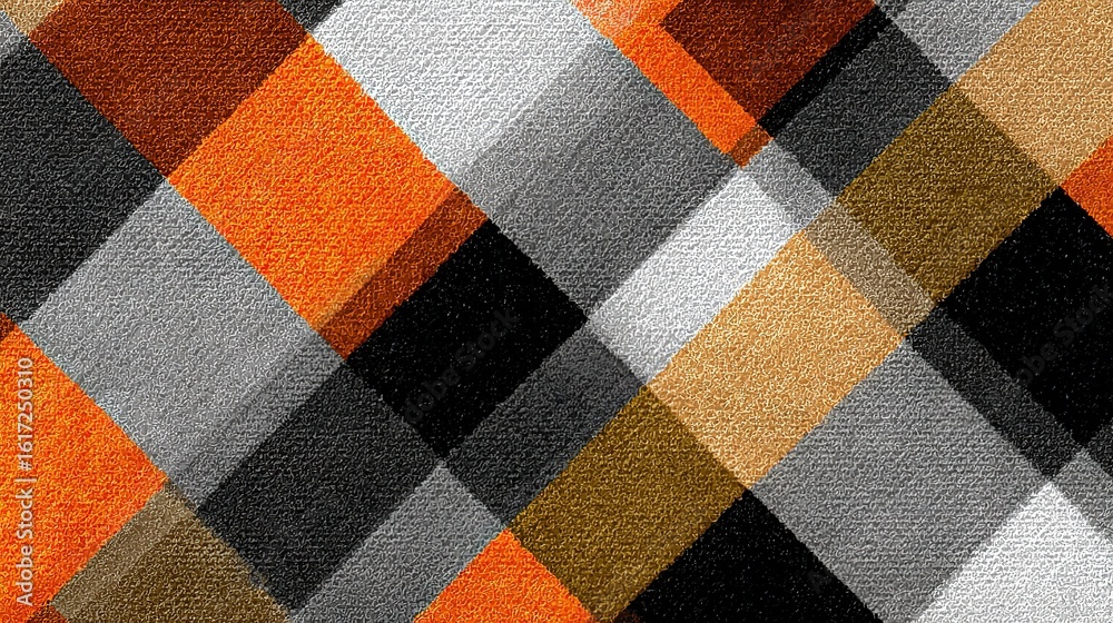 Fototapeta premium Seamless orange diamond checkered plaid pattern, vibrant vector illustration with geometric shapes and bold colors