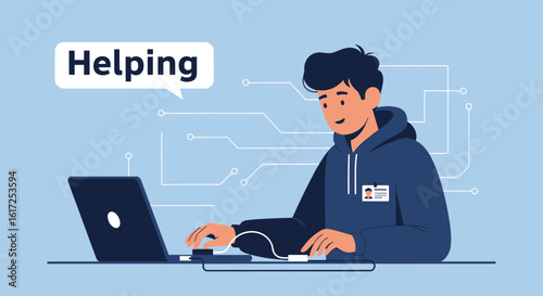 Online Assistance And Technology Support Concept With Man Providing Guidance