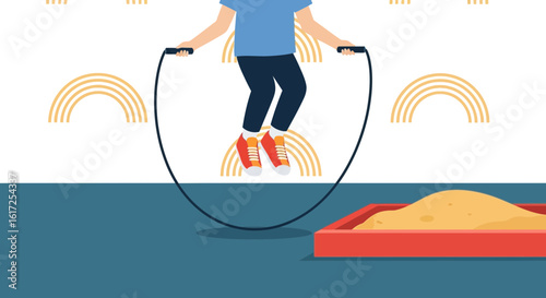 Playful Childhood Jumping Rope Illustration For Physical Activity On The Playground