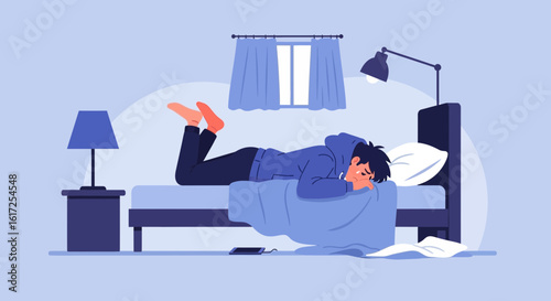 Teenager Experiencing Sadness Lying On A Bed In A Dimly Lit Bedroom