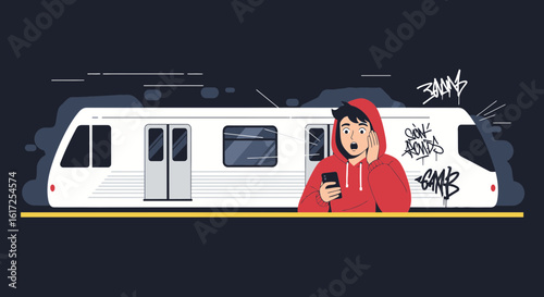 Teenager Looks Anxious At Metro After Receiving Bad News From His Phone