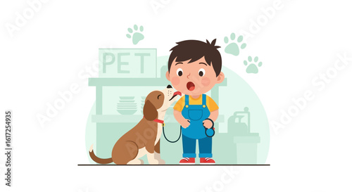 Unexpected Affection Adorable Cartoon Depicts Boy Surprised When Dog Licks Face