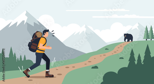 Unexpected Encounter Hiker Confronted By Wildlife During Mountain Trail Hike
