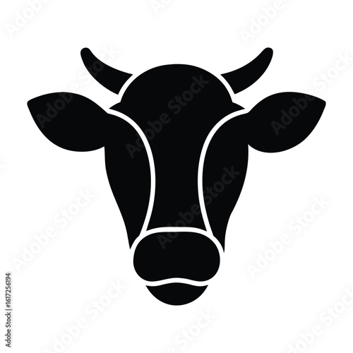 Black silhouette of a cow head with white outlines on a white background cattle animal 1