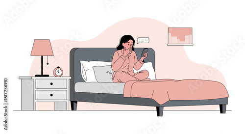 Shocked Woman Receives Unexpected News Via Smartphone While Relaxing On Bed