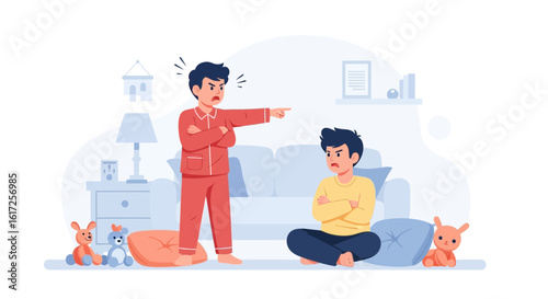 Sibling Rivalry Depicts Frustration and Conflict Between Brothers In Pajamas