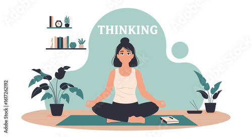 Woman Meditating For Focus And Clarity, Mental Wellness In Home Interior