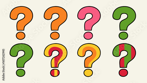 A vibrant collection of question mark symbols presented in a modern colorful design suitable for communication and inquiry applications