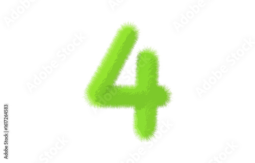 Bright green fuzzy number four isolated on transparent background