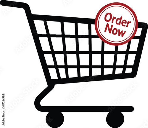 Black shopping cart with red order now button  style vector illustration EPS file download