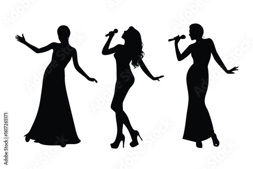 Female Pop Singer Vector Silhouette Set - Diva & Idol Performance Poses