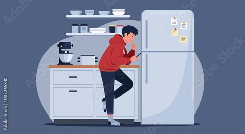 Young Man Checking His Phone For a Recipe While Standing in The Kitchen