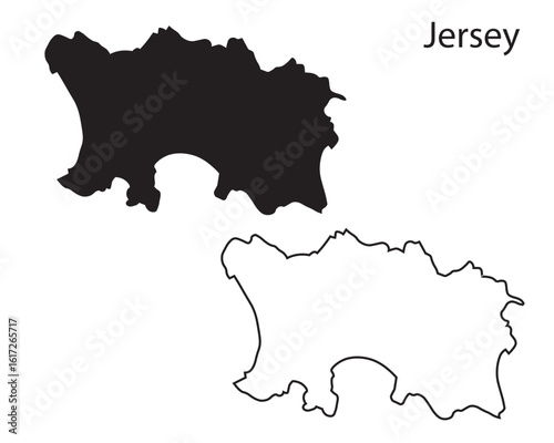 Simple Jersey map silhouette vector. Clean black island outline of the Channel Islands, ideal for design, travel graphics, and infographic use