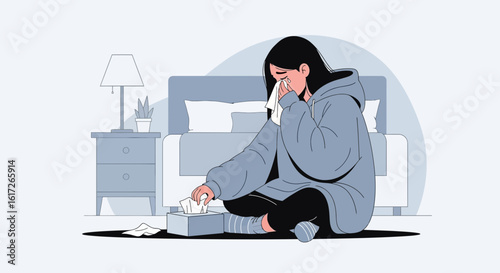 Young Woman At Home Feeling Sad During A Difficult Emotional Moment