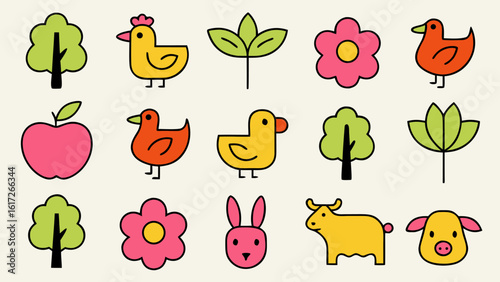 Charming hand drawn farm animal characters repeating pattern for textile and decor applications