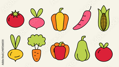 Vibrant hand drawn abstract vegetable collection featuring a modern artistic style with bold colors and organic shapes for creative design projects