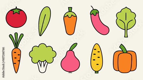 Vibrant hand drawn assortment of fresh produce with a modern abstract artistic flair perfect for culinary or health themed designs