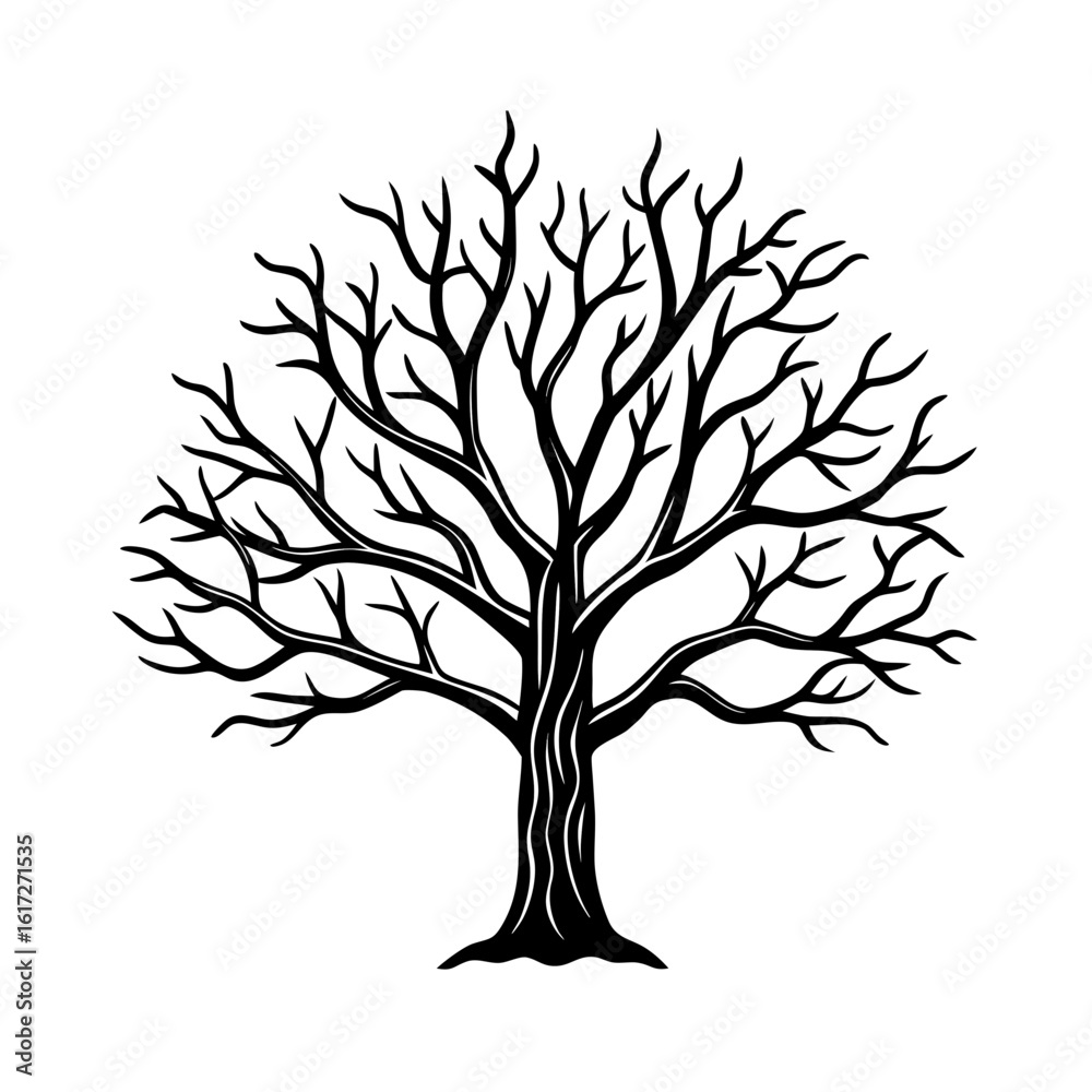 Obraz premium Minimalist Bare Tree Silhouette Vector Winter Season, Nature Art, Tattoo & Wall Decor Design