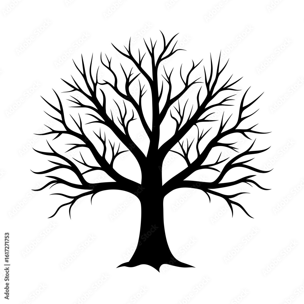 Obraz premium Minimalist Bare Tree Silhouette Vector Winter Season, Nature Art, Tattoo & Wall Decor Design