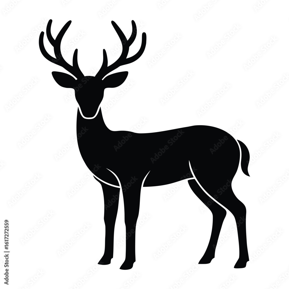 Obraz premium Black silhouette of a majestic stag with large antlers standing on a white background deer animal