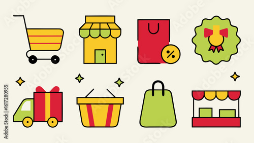 Comprehensive collection of digital commerce and customer engagement graphical elements for online business branding and marketing campaigns