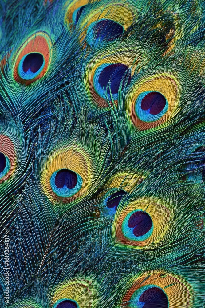Fototapeta premium Close-up of Vibrant Peacock Feather Detail