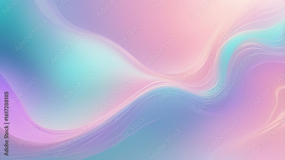 Fototapeta premium Dreamy iridescent background with soft blurred color gradient, light pink, lavender, teal tones, flowing and glowing