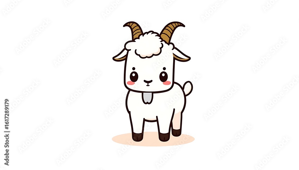 Fototapeta premium Full Body Cute Cartoon Goat Standing Isolated on White
