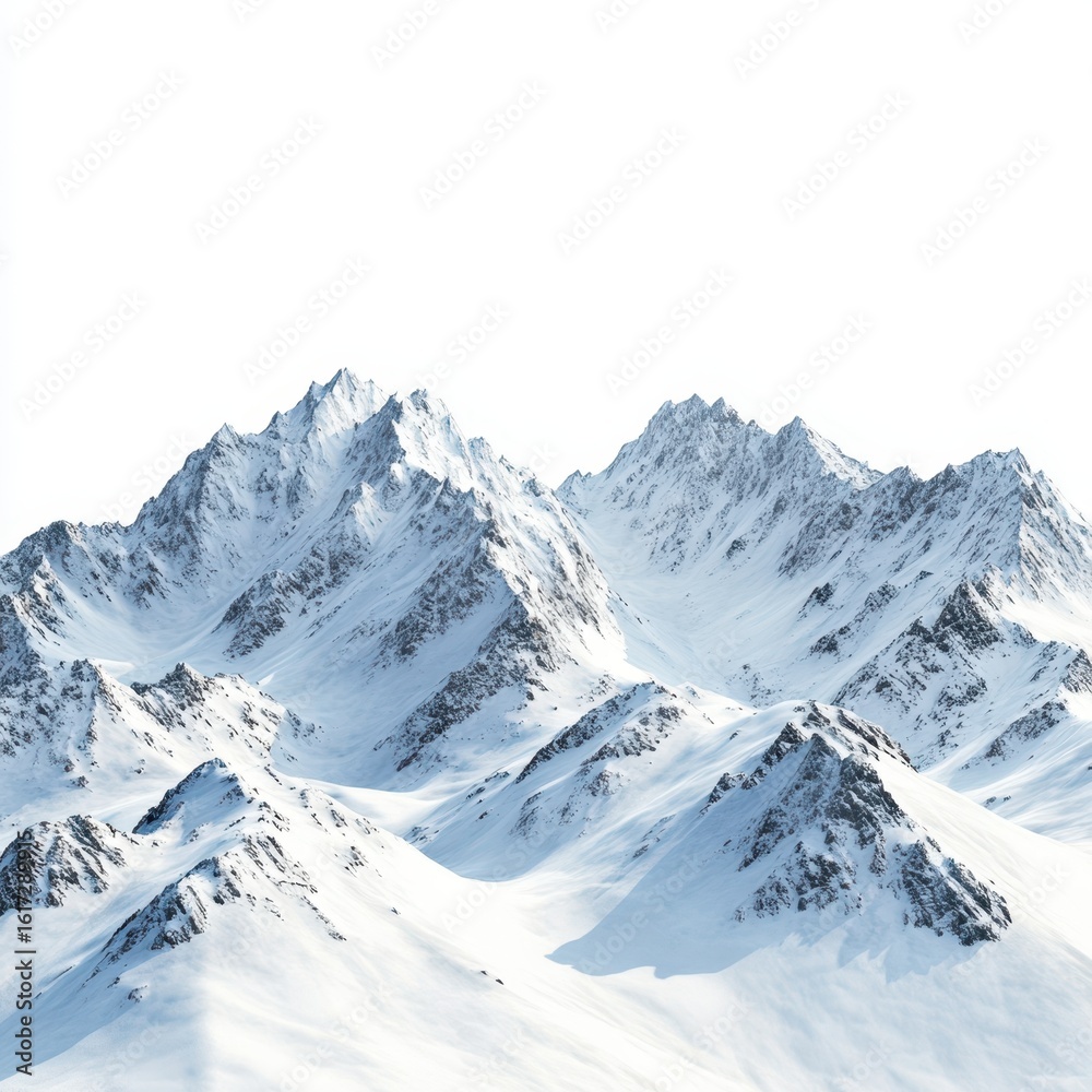 Fototapeta premium Snowy mountain peaks landscape isolated on white background