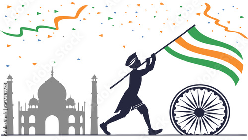 Patriotic flag raising illustration