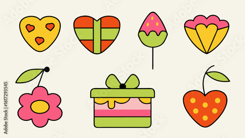 Charming hand drawn collection of romantic symbols and affectionate motifs perfect for valentine s day celebrations and expressing love through unique artwork
