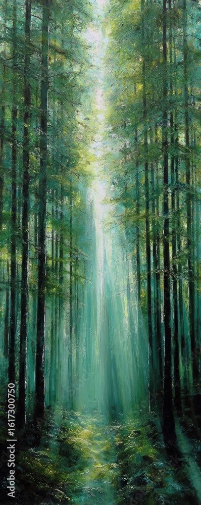 Naklejka premium Lush green forest pathway