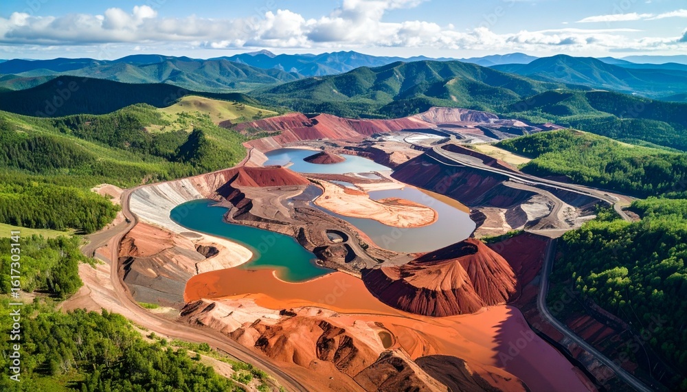 Fototapeta premium Environmental monitoring at a mining tailing pond with drones