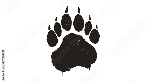 Textured Black Animal Paw Print Silhouette on White