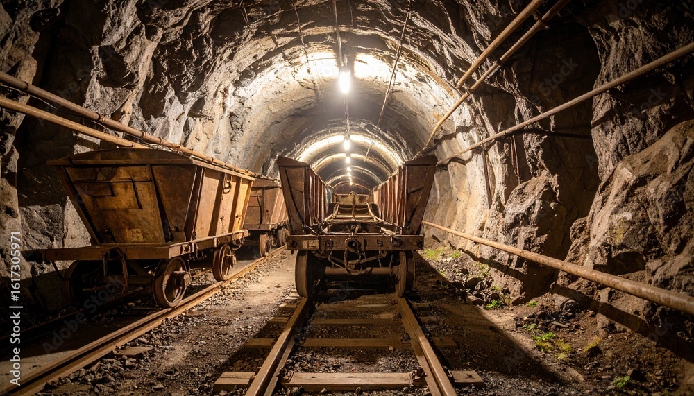 Old abandoned gold mine with broken carts and collapsed tunnels Old abandoned gold mine with broken carts and collapsed tunnels