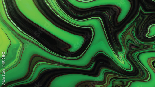 Abstract green and black fluid art swirls creating a textured and modern background