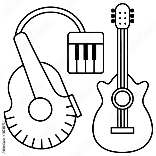 Musical instruments and effects pedal icon set