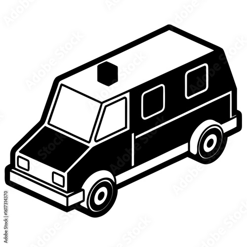 Black and white isometric ambulance van icon