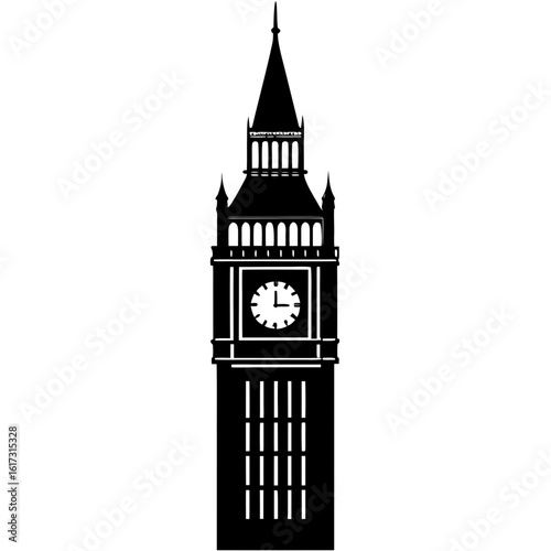 Black silhouette of big ben clock tower