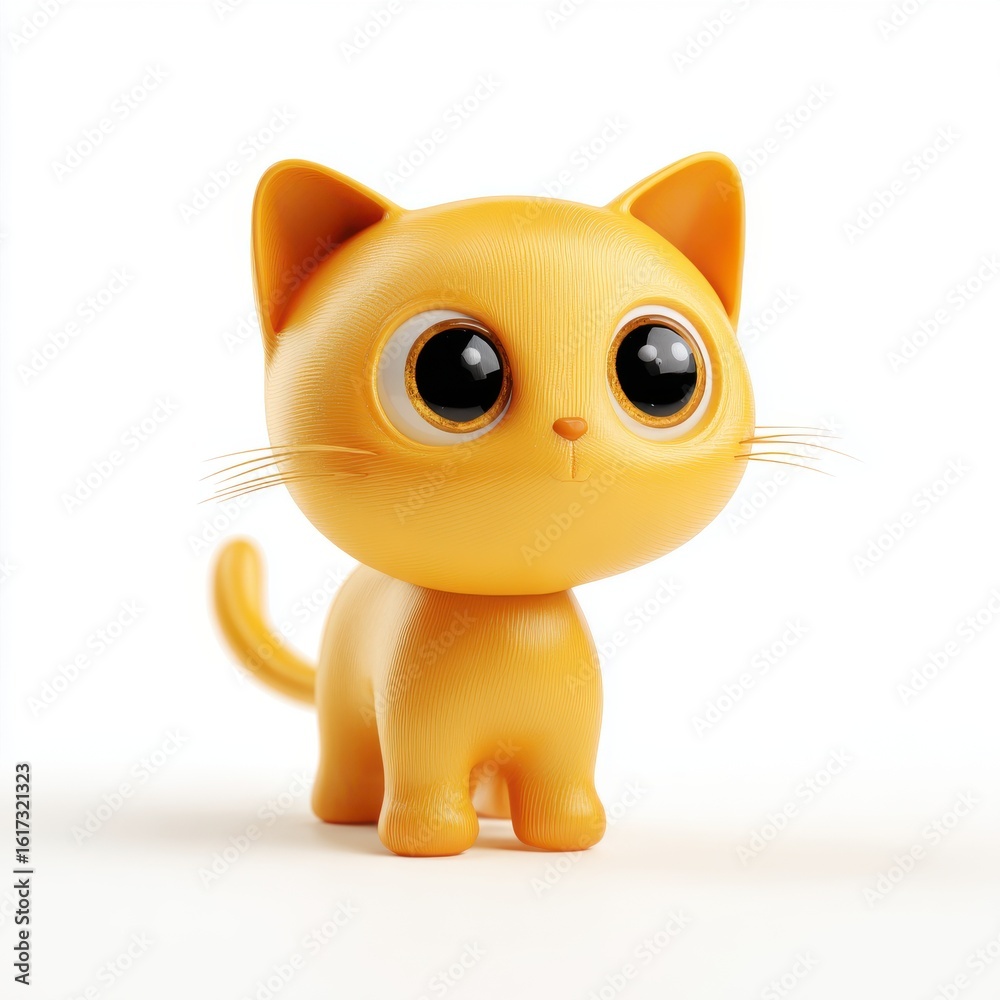 Fototapeta premium Adorable Orange Cartoon Kitten with Big Eyes on White Background