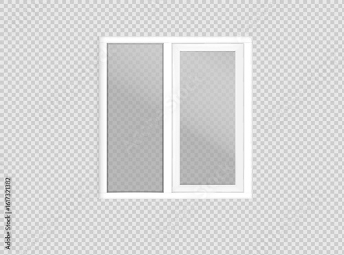 3d realistic vector icon illustration. White frame plastic frame sliding window in the wall.