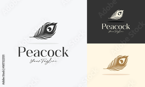 peacock feather logo design vector illustration