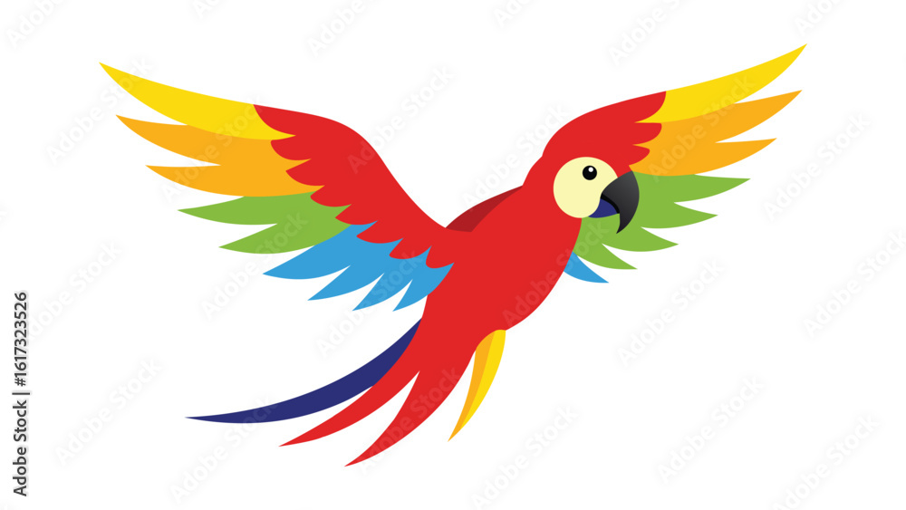 Obraz premium Colorful scarlet macaw parrot in flight with wings spread wide
