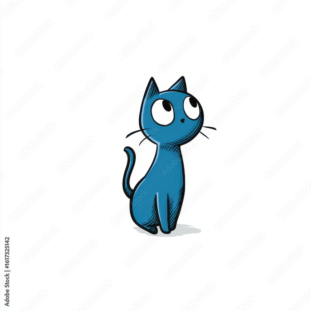 Obraz premium Curious Blue Cat Illustration Pixel Art Style