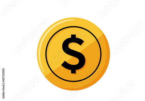 Shiny gold coin with a dollar sign. A flat vector icon representing currency, finance, wealth, and economy. Isolated graphic element for business design.